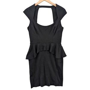 Bebe Peplum Bodycon Dress Black Cutout Back Cap Sleeve Cocktail Size M